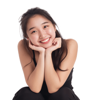 beautiful asian woman smiling with her hands on her face png