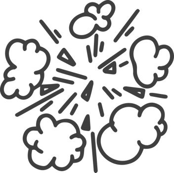 Comic boom effect. Cartoon bomb burst. Bang pow splashes. Doodle smoke and speed energy lines. Action crash hand drawn graphic png