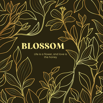 Linear floral plant background social media template design vector