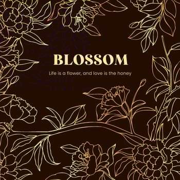 Linear floral plant background social media template design vector