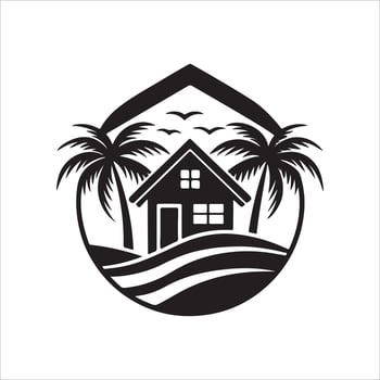 Generate a beachfront paradise logo for a real estate company specializing in coastal properties. vector