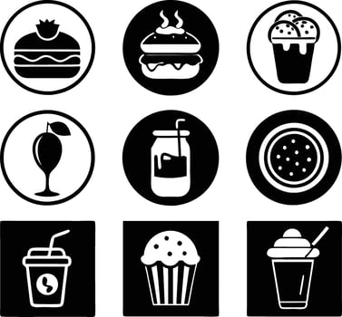 set of food and drink icon illustration. food, drink, beverage, restaurant, wine, lunch, breakfast, alcohol, cocktail vector