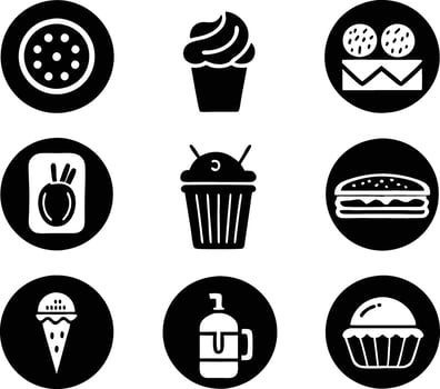 set of food and drink icon illustration. food, drink, beverage, restaurant, wine, lunch, breakfast, alcohol, cocktail vector