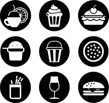 set of food and drink icon illustration. food, drink, beverage, restaurant, wine, lunch, breakfast, alcohol, cocktail vector