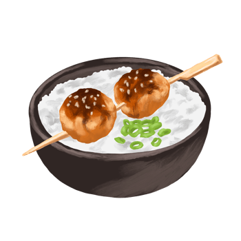 yakitori meatball rice bowl painting menu illustration png