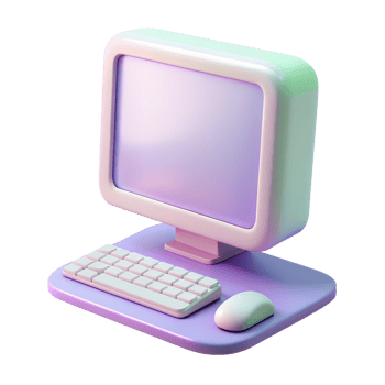 Cartoon computer monitor with keyboard and mouse 3d icon isolated on the transparent background png