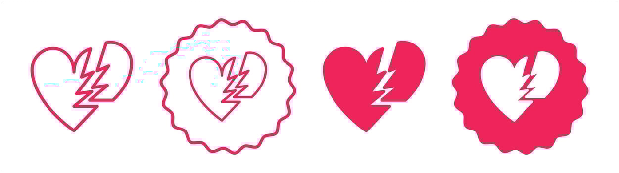 Heartbreak icon set collection. Heartbreak Outline flat Icon. vector