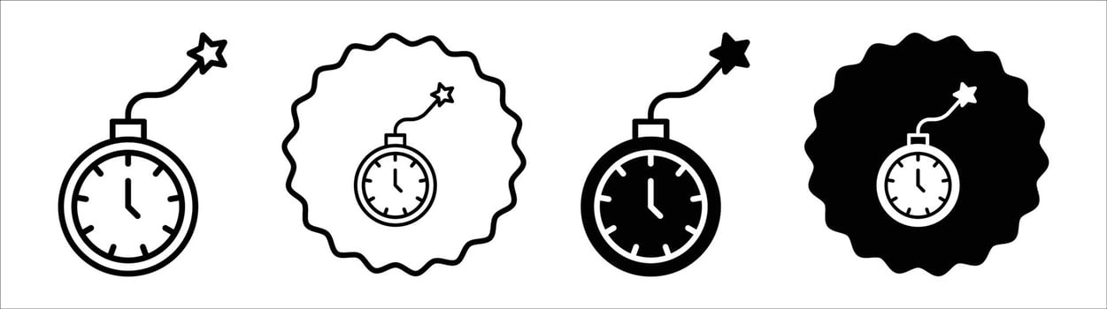Time bomb with clock icon set collection. Time bomb with clock Outline flat Icon. vector