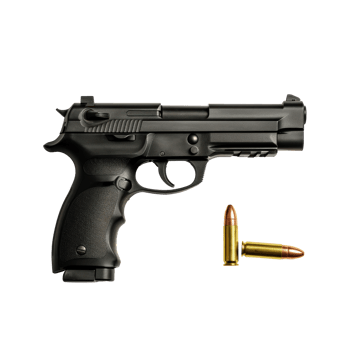a handgun and bullet on a transparent background png