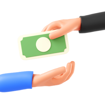 Paying employees, 3D illustration. Hand holding cash and hand facing up to receive png