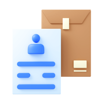 Job application by mail, 3D illustration. Job application documents and envelopes png