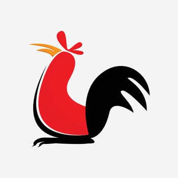 Black and red rooster logo. Isolated rooster on white background vector