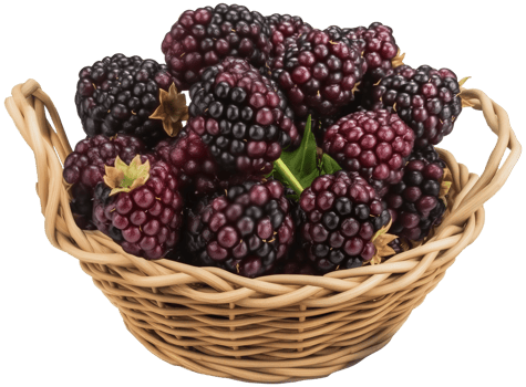 Rubus ursinus fruit illustration - boysenberry in a basket isolated on a transparent background png