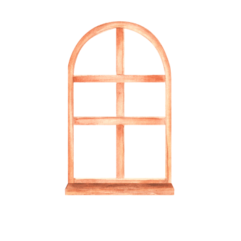 Closed window with natural wooden frame. Interior design clipart. Rustic window with light brown wooden frame. Hand-drawn watercolor illustration. png