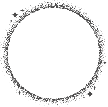 Magic stars element with sparks. Celestial circle frame. Shape with glitter. Bohemian mystic round with glowing starburst. Decorative abstract moon png