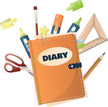 Concept of high school object and college education items with studying and educational elements. Top view of desk background. vector