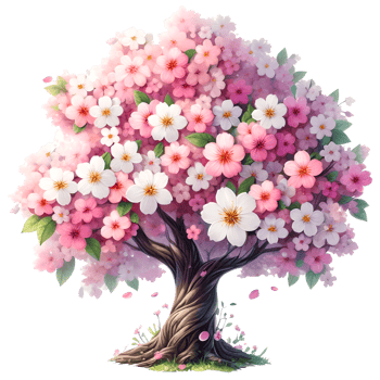 Flower tree with colorful flowers isolated png