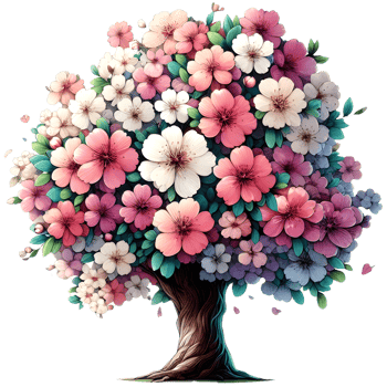 Flower tree with colorful flowers isolated png