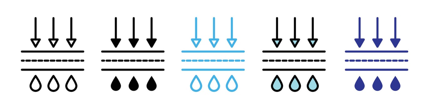 Waterproofing and Moisture Wicking Icons for Leak Proof Fabrics and High Absorbency Materials vector