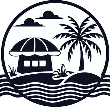 black and white Summer beach logo symbol for t-shirt, app, website and print design vector