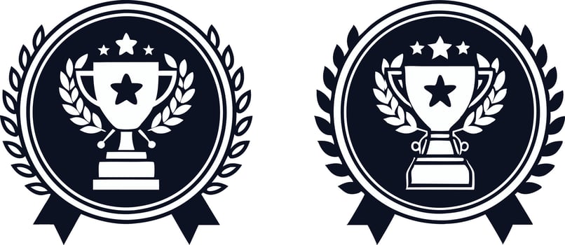two trophies with laurel wreath and stars vector