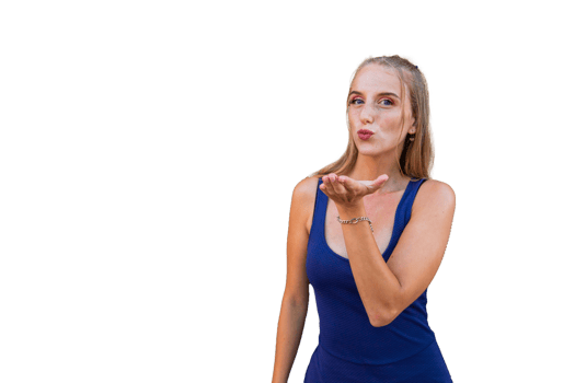 An attractive woman blows kisses, isolated on background png