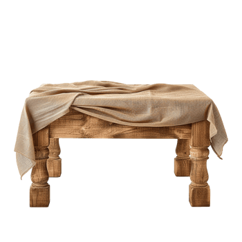 Wooden table with fabric isolated on transparent background png