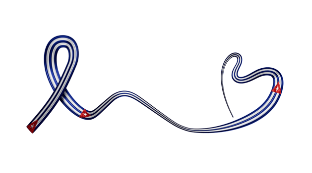 Cuban flag heart shaped wavy ribbon. 3d illustration. png