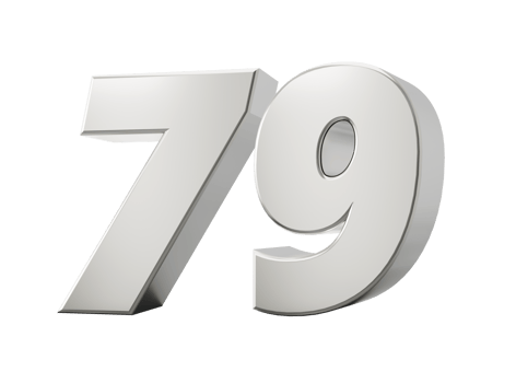 Silver 3d numbers 79 Seventy Nine. 3d illustration png