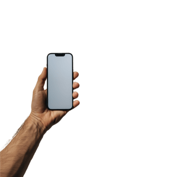 Man Hand holding smartphone mockup with white screen on Transparent background png