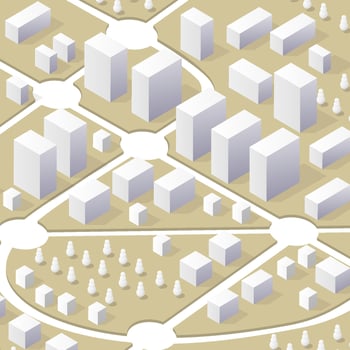 The isometric view is used to create a diagram of a city, building. The map is drawn so that the distance between objects appears the same as if an observer were standing on top of each object. vector