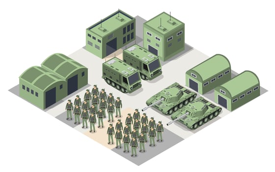 The base camp object for building design army for building armed troop isometric vector