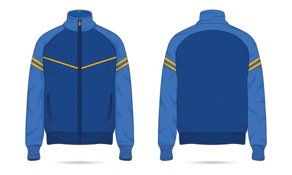Blue sports jacket mockup front and back view vector