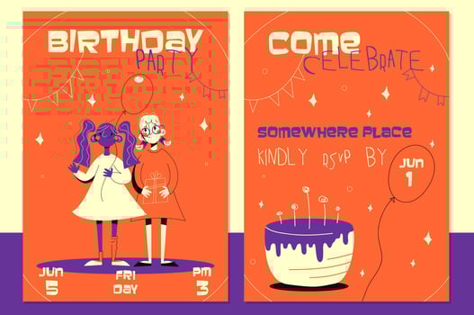Bright invitation to kids birthday party retro style.Happy girls invitation banners.Children event celebration flyer.Birthday party,celebration,congratulations,invitation concept. poster EPS 10 vector