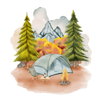 Watercolor Camping Site Autumn Mountain png