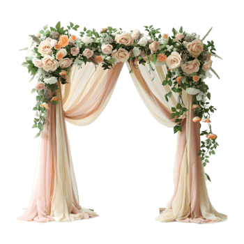 Elegant wedding arch with floral decorations isolated on a transparent background png