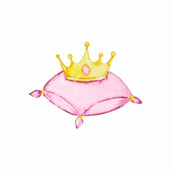 Watercolor princess crown on pink pillow, fairy tale illustratio vector