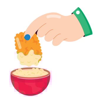 WebEating nugget with dip sauce, flat style sticker vector
