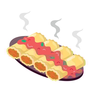 WebCannelloni dish serving, flat style sticker vector