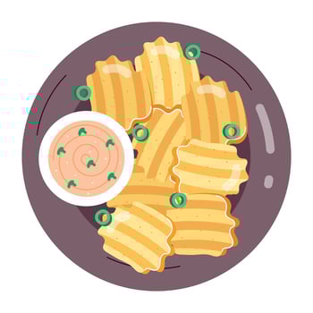WPotato crinkles serving with sauce, flat style sticker eb vector