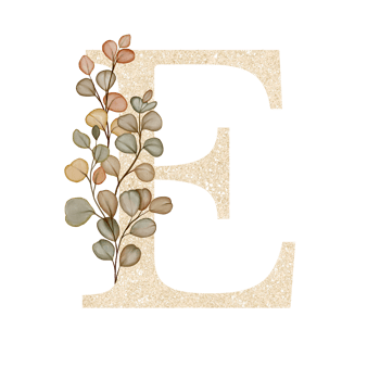 Golden Alphabet E with Watercolor Autumn Eucalyptus png
