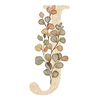 Golden Alphabet J with Watercolor Autumn Eucalyptus png