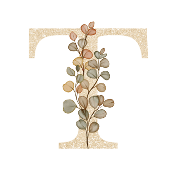 Golden Alphabet T with Watercolor Autumn Eucalyptus png