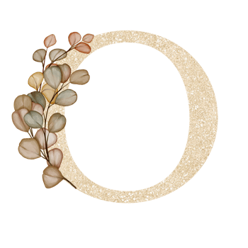 Golden Alphabet O with Watercolor Autumn Eucalyptus png
