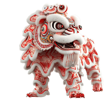 Genereted AIa lion with red and white decorations on it png