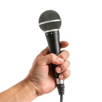 Hand holding microphone on a transparent background png