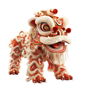 Genereted AIA chinese lion with a red and white design png
