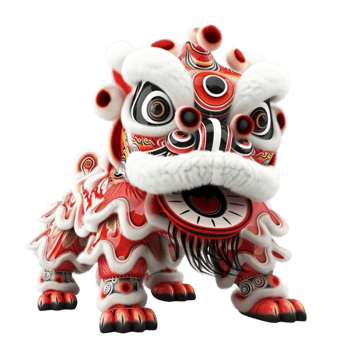 Red and White Chinese Lion Statue Genereted AI png