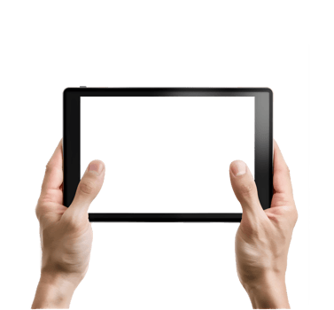 Hands holding a horizontal tablet on a transparent background png