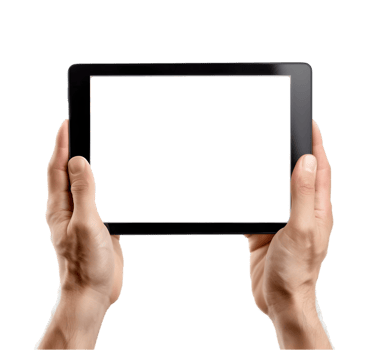Hands holding a horizontal tablet on a transparent background png